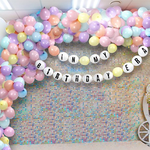 JellyArch Birthday Era Decoration DIY Giant Friendship Bracelet Balloon Kit 70 Link Balloons Tail Connected Balloon Garland 4 Letter Number Stickers for Customizable Birthday Banner Party Supplies