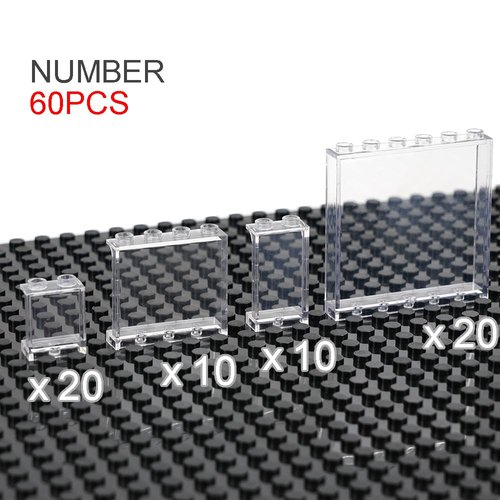 Clear Tranparent Flat Plates Bricks, 60pcs Classic Pieces and Parts Panel, Window Bulk Building Blocks Accessories (Transparent)