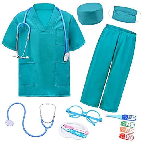 ZZIHAN Doctor Kit for Kids Doctor Scrubs Nurse Doctor Costume for Kids Veterinarian Surgeon Costume with Pretend Play Stethoscope Doctor Toys Set PlaySet Toddlers Girls Boys 8-9Y Halloween Dress Up