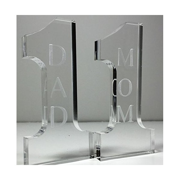 FixtureDisplays® 2.16"W x 4.3"H x 0.4"D Number One 1 Dad Numbr 1 Mom Tabletop Gift 11617-MOM+DAD