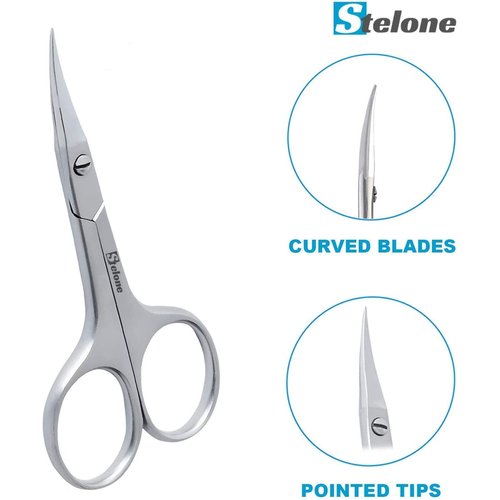 Stelone Multi-Purpose Cuticle Scissors Stainless Steel Curved Blade Little Manicure Scissors - Eyebrow Scissors for Women, Cosmetic & Brow Scissors for Facial Hair & Eyelash Trimming