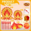 Newtay 125 Pcs Fire Party Supplies Include 50 9 and 7 Inches Paper Fire Plates 50 Disposable Flame Cocktail Napkins 25 Red Plastic Forks for Firefighter Fireman Party Tableware Supplies Decoration