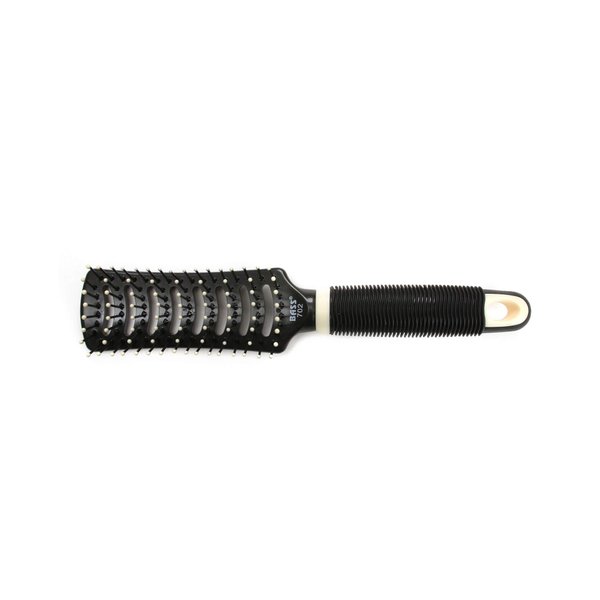 Bass Brushes | Style & Detangle Hair Brush | Professional Grade Nylon Pin | Acrylic Handle | 8 Row Vented Style | Smoke & Beige Finish | Model 702 - SMB