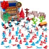 Wild West Action Figure Playset - 100+ pc Cowboys & Native Americans Figurine Toys- Set Includes Rideable Horses, Wagons, Canoes, & More - Great for Pretend Play - Xmas Gifts for Kids & Collectors
