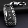 iJDMTOY Glossy Black Carbon Fiber Pattern Exact Fit Key Fob Shell w/Keychain Compatible with Ford/Lincoln 4/5-Button Intelligent Access Smart Key