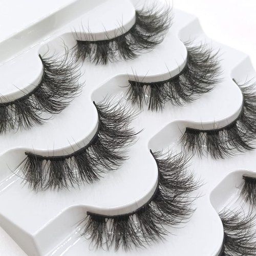 False Eyelashes 15mm Long Fluffy Mink Lashes 3D Fake EyeLashes Light Natural Soft Five Pairs (15m...