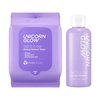 Unicorn Glow Makeup Remover Cleansing Face Wipes + LIP EYE Makeup Remover DUO - XL Oversize Daily Cleansing Facial Towelettes (1 EA+ Oil Free Lip Eye Makeup Remover)