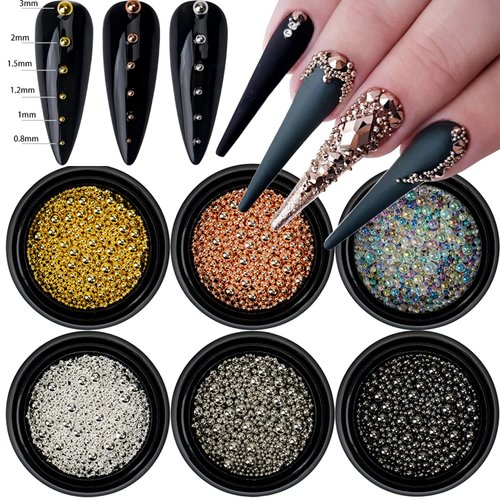 6 Boxes Nail Art Beads Nail Art Metal Balls Nail Beads For Nail Art Gold Silver Rose Gold Nail Art Steel Beads Nail Caviar Beads For Nail Art Nail Bubble Beads For DIY Crafts Decoration