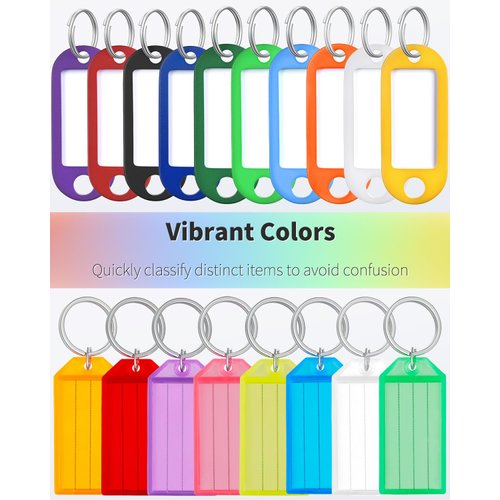 Uniclife Key Tags 2 Inch Plastic Key Chain Tags Set with Blank Paper Labels Transparent Windows and Split Rings Colorful Soft Flexible & Sturdy Item Identifiers, 30 Pack