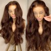 Silky Longess Body Wave Lace Front Wigs Human Hair Pre Plucked, 13x4 Chocolate Brown Human Hair Wigs for Black Women HD Transparent Auburn Wigs Reddish Brown Wigs with Baby Hair 180 Density 20 Inch