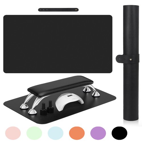 SHIMIDO Nail Art Table Mat, (MAT ONLY) Premium Soft Microfiber Leather Nail Arm Rest Mat, Nail Art Hand Rest Mat for Nail Arm Rest Cushion, Nail Tech Must Haves Table Mat (Black)