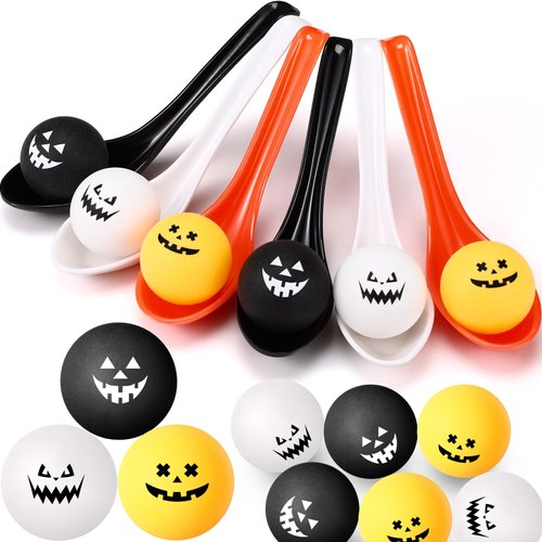 WinnerWhy 48 Pcs Halloween Spoon Game Toy Set Halloween Pumpkin Face Egg and Spoon Race Game Funn...