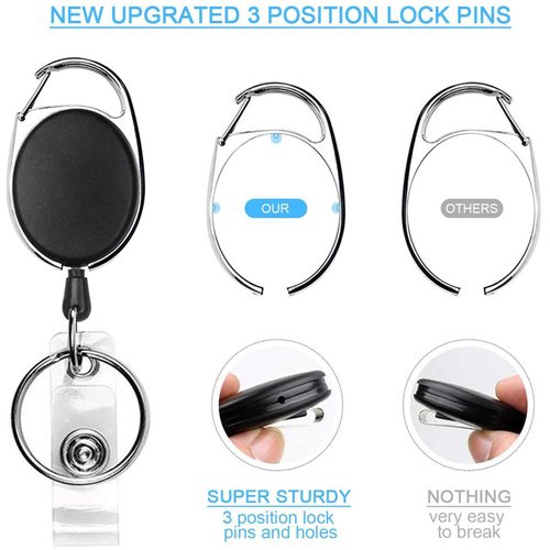 Teskyer 2 Pack Badge Holders, Retractable Badge Reel with Carabiner Belt Clip and Key Ring for ID Card Name Holder and Keychain