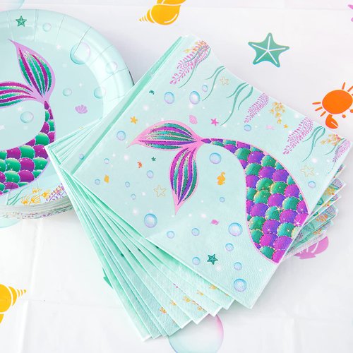 WERNNSAI 50PCS Mermaid Party Luncheon Napkins - Mermaid Party Supplies Disposable Cocktail Dinner Paper Napkins for Baby Shower Birthday Under the Sea Pool Party