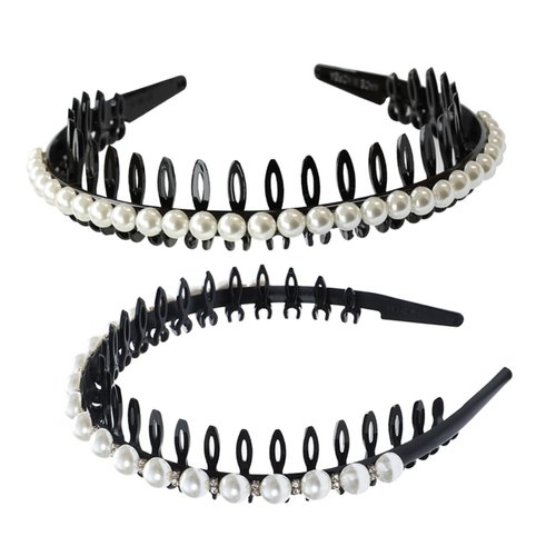 SOIMISS 2pcs Hair Hoop Pearl Comb Headpiece Wavy Hair Band Women Pearl Headband Comb Headwear Pearls Headbands for Women Teeth Comb Headband Women Teeth Hair Band The Lazy Miss Press Hair
