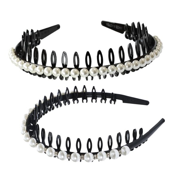 SOIMISS 2pcs Hair Hoop Pearl Comb Headpiece Wavy Hair Band Women Pearl Headband Comb Headwear Pearls Headbands for Women Teeth Comb Headband Women Teeth Hair Band The Lazy Miss Press Hair