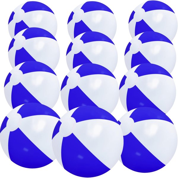 GCQJOQ 12 Pack Beach Balls Bulk, 12" Blue White Color Inflatable Beach Ball for Summer Water Games Party Supplies
