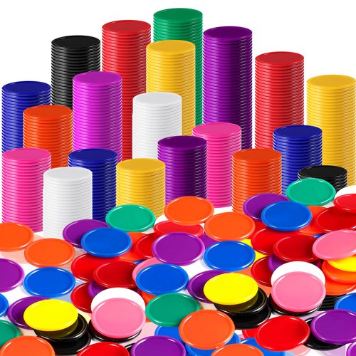 Coopay 1000 Pieces 1 Inch Bingo Chips Bulk, 10 Colors Bingo Markers for Math Practice, Plastic Learning Counters Disks Counting Discs, Poker Chips Game Tokens Kids Reward