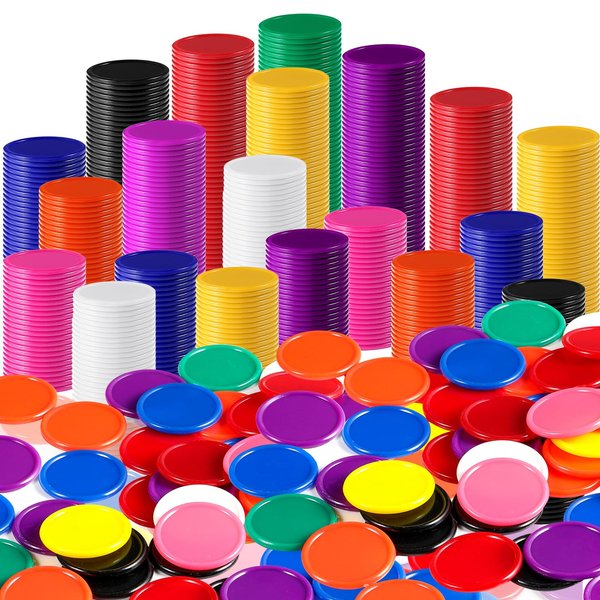 Coopay 1000 Pieces 1 Inch Bingo Chips Bulk, 10 Colors Bingo Markers for Math Practice, Plastic Learning Counters Disks Counting Discs, Poker Chips Game Tokens Kids Reward