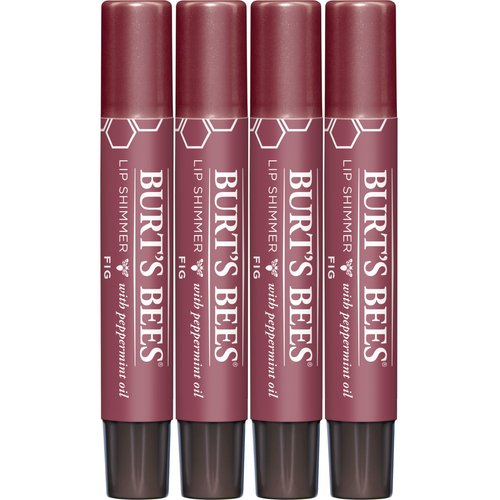 Burt's Bees Shimmer Lip Tint Stocking Stuffers Set, Tinted Lip Balm Stick, Moisturizing for All Day Hydration with Natural Glowy Pigmented Finish & Buildable Color, Fig (4 Pack)