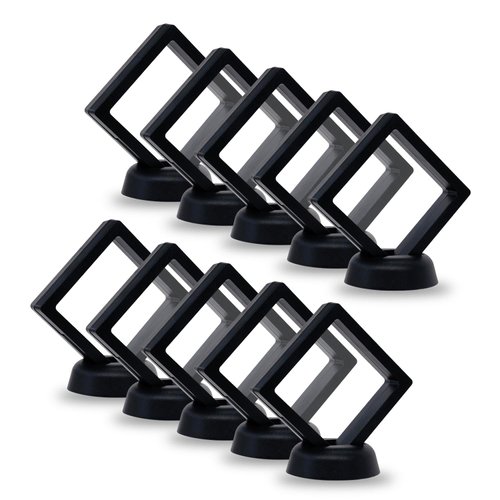 SQEYYGI 10Pcs Coin Holder Challenge Coin Display Stand, Black 3D Floating Display Case for AA Coin Medallions Jewelry Rock Gem Arrowhead Collecting and Display (2.75×2.75×0.8 inches)