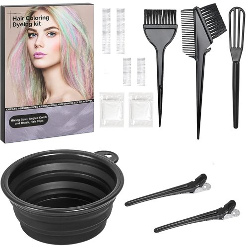 ROOHUA Hair Coloring Kit 12 Pcs Hair Dye Kit - Hair Dye Brush And Bowl Set,Hair Agitator, Hair Clips and Disposable Gloves Shower Caps and Ear Muffs Diy Hair Coloring Tools