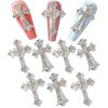 Cagzzee 3D Cross Nail Charms, Silver Crystal Cross Nail Decorations for Nail Art, 10Pcs, Metal Nail Art Rhinestones Cross Charms for DIY Designs Supplies (Silver)