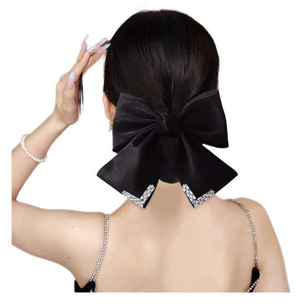 JKQBUX French organza hair bow clip Fashion crystal Bow Barrettes Hair Bow Clip Hair Accessories for Women Girl Wedding Party Christmas 1PC