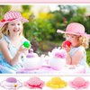 Zhanmai 4 Pcs Christmas Girl Tea Party Hats Straw Hat for Girls Sun Dress up Hats for Kids Toddlers with 4 Pcs Pearl Bracelets for Children Costume Birthday Party Supplies Christmas Beach Travel Gifts