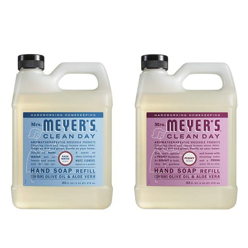 Mrs. Meyers Clean Day Liquid Hand Soap Refill, 1 Pack Rain Water, 1 Pack Peony, 33 OZ each