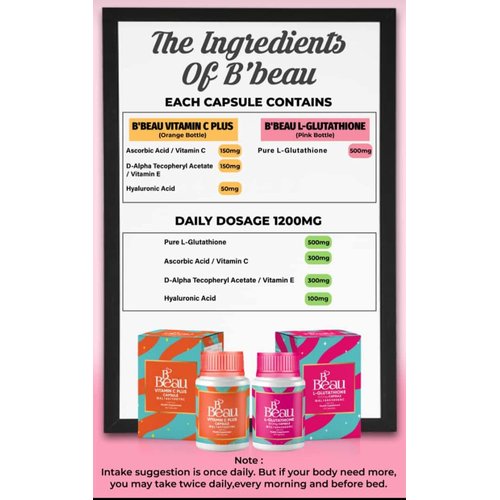Elizkof Beauty Store B'Beau L-Glutathione 500mg and B'Beau Vitamin C Capsule