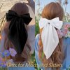Velscrun Women Girls Hair Accessories Gifts - Khaki Satin Coquette Bow, White Silky Bow, Brown Oversized Hair Clip Ribbons, Black Long Tail Barrettes (4Pcs)