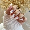 24Pcs Valentine's Day Milky White Press on Nails Medium Almond Fake Nails with Red Heart Design False Nails Valentines Day Cute Acrylic Stick Glue on Nails for Women Girlfriend Gift