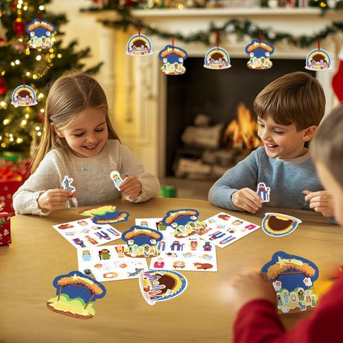 WhatSign Nativity Crafts for Kids - 24PCS Nativity Scene Stickers Crafts DIY Nativity Stickers Ornament Religious Craft Kits Christmas Tree Decor Christmas Gifts for Kids Xmas Party Favors