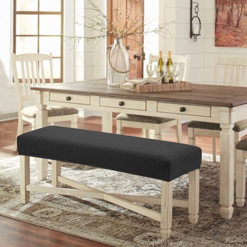 Fuloon Stretch Jacquard Dining Bench Cover - Anti-Dust Removable Bench Slipcover Washable Bench Seat Protector Cover for Living Room, Bedroom, Kitchen (Black)