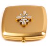 Stone and Crystal Flower Folding Compact Pocket Makeup Mirror With Swarovski Rhinestone Crystals Double Sided (5x + 1x magnification)