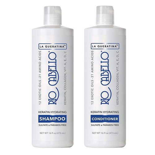 Rio Cabello Keratin Hydrating Shampoo Conditioner Set, Sulfate Free, Infused with Argan (Moroccan) Oil, 12 Exotic Oils, 21 Amino Acids, Biotin, Keratin, Collagen & Vitamins, For All Hair Types Duo Set