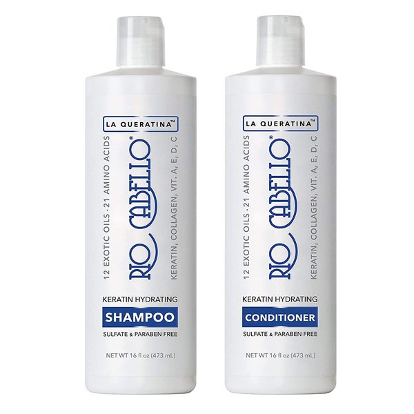 Rio Cabello Keratin Hydrating Shampoo Conditioner Set, Sulfate Free, Infused with Argan (Moroccan) Oil, 12 Exotic Oils, 21 Amino Acids, Biotin, Keratin, Collagen & Vitamins, For All Hair Types Duo Set