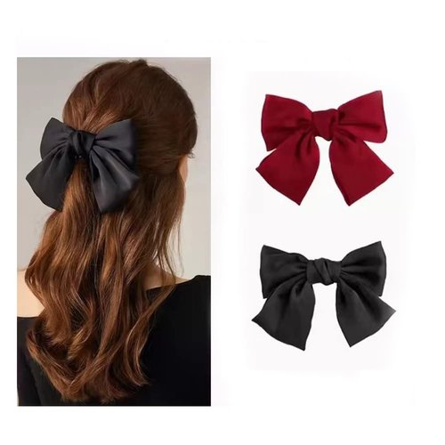 Bow Barrettes Clips for Women Girls Hair Accessories, Big Bowknot Hair Clip Girls Hair Bows for Women Red Black Hair Bow Clips Barrette 2Pcs
