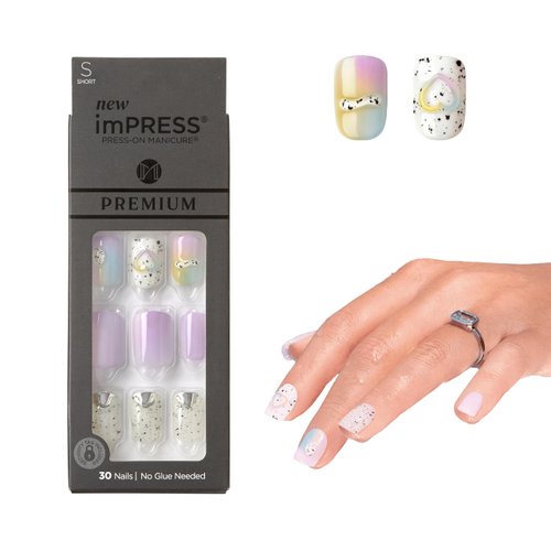 KISS imPRESS No Glue Mani Press On Nails, Bare But Better, 'Sweet Life', Multicolor, Short Size, Squoval Shape, Includes 30 Nails, Prep Pad, Instructions Sheet, 1 Manicure Stick, 1 Mini File