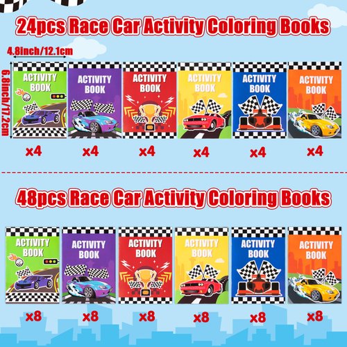 JAPBOR Race Car Coloring Books - 48PCS Mini Racing Cars Activity Color Books Bulk for Kid Party Favors, Truck Transportation Themed Small Coloring Pages for Birthday Gifts Class Drawing Painting Game