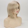 RENERSHOW Short Platinum Blonde Bob Wigs for White Women Ombre Blonde Wig with Brown Roots Straight Heat Synthetic Daily Party Wig(14inch)