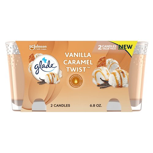 Glade Candle Jar, Air Freshener, Vanilla Caramel Twist, 3.4 oz, 2 Count