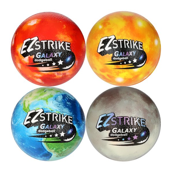 EZ STRIKE Dodgeball, Foam Playground Ball- Soft Skin, Various Patterns, Kids 6” Dodgeball Balls, Kick Ball, Hand Ball for Outdoor&Indoor with Mesh Storage Bag (Galaxy, 4)