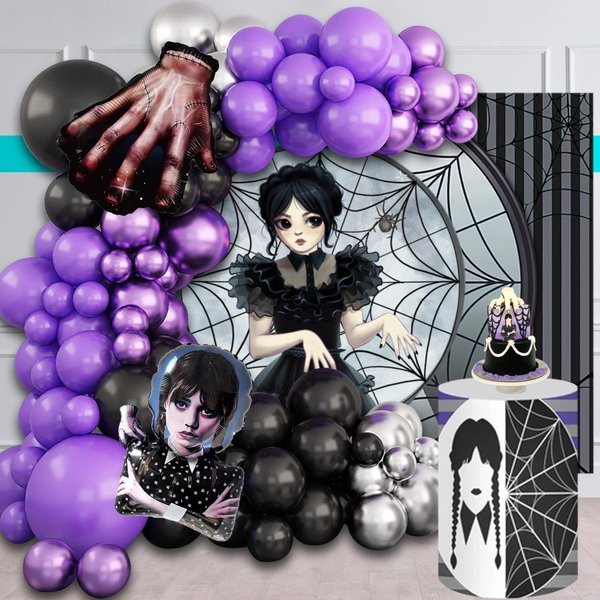 Wednesday Party Balloons Garland Arch Kit Wednesday Birthday Decorations Halloween Party Decorations Gothic Themed Party Supplies