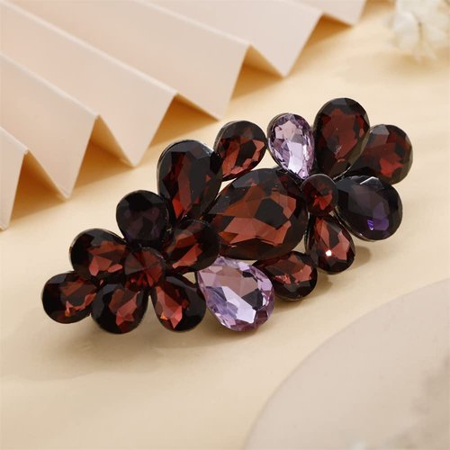 Aimimier Flower Crystal Hair Clip Rhinestone Barrettes Alligator Hair Clips Bun Hair Pins Bridal Hairpiece Wedding Hair Accessories for Women Girls (Purple)