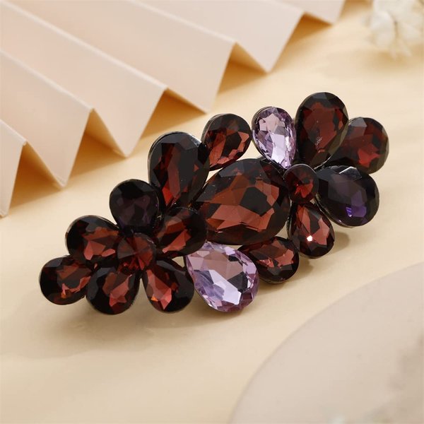 Aimimier Flower Crystal Hair Clip Rhinestone Barrettes Alligator Hair Clips Bun Hair Pins Bridal Hairpiece Wedding Hair Accessories for Women Girls (Purple)