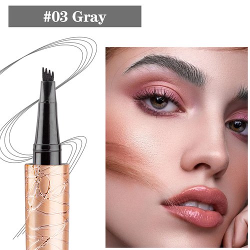 BowJian Gray Eyebrow Pencil Waterproof Microblade Eyebrow Pen Long Lasting 4 Tip Microblade Brow Pen Eyebrow Tint Pen Brow Pencil Natural Eyebrow Makeup Microblading Pen Eyebrow Tattoo Brow Pen #Gray