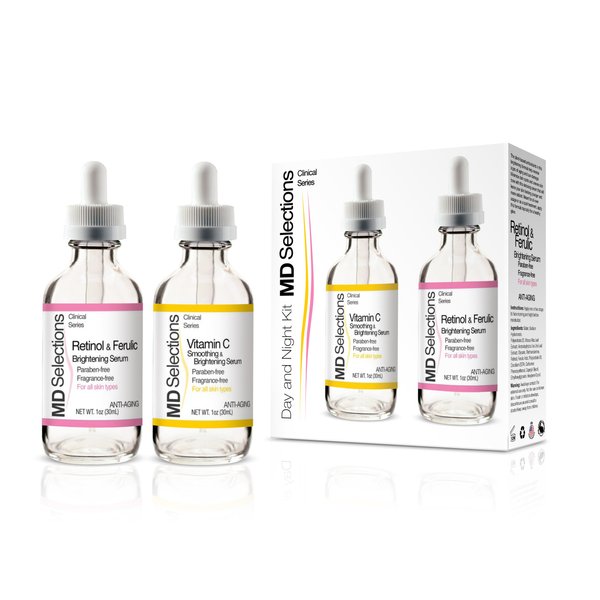 MD Selections Facial Serum Duo | Retinol Serum for Face & Vitamin C Serum, Anti Aging, Anti Wrinkle Skin Care Set for Women – 1 fl oz with 2Pack.