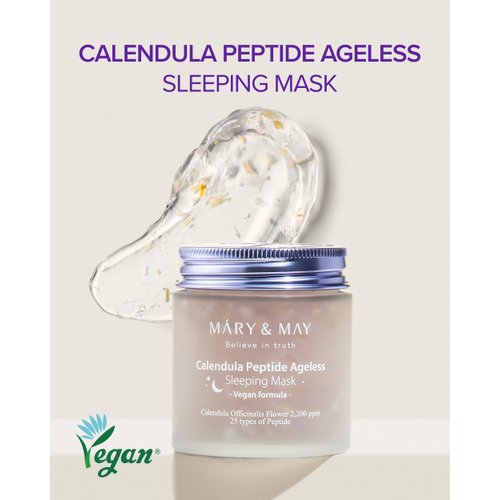 Mary&May Vegan Calendula Peptide Ageless Sleeping Mask - Overnight Hydration Face Gel Mask Korean Facial Mask - Soothing Acne, and Anti-Aging with Ceramide, Hyaluronic Acid, Cica, 3.7 fl.oz.